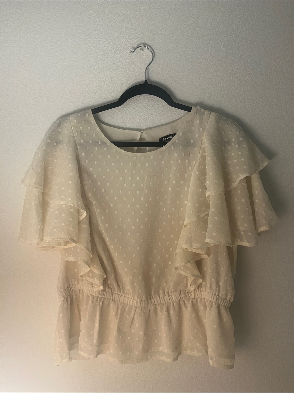 Express Women's Cream Ruffle Sleeve Peplum Top